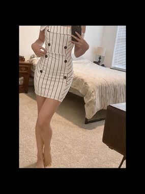 Fashion Nova White & Black Striped Button-Detail Mini Dress